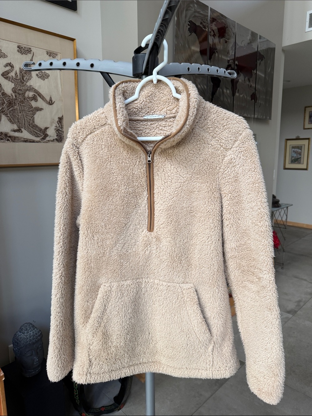 Staccato Beige Sherpa Half-Zip Turtleneck Pullover - Women’s Size S